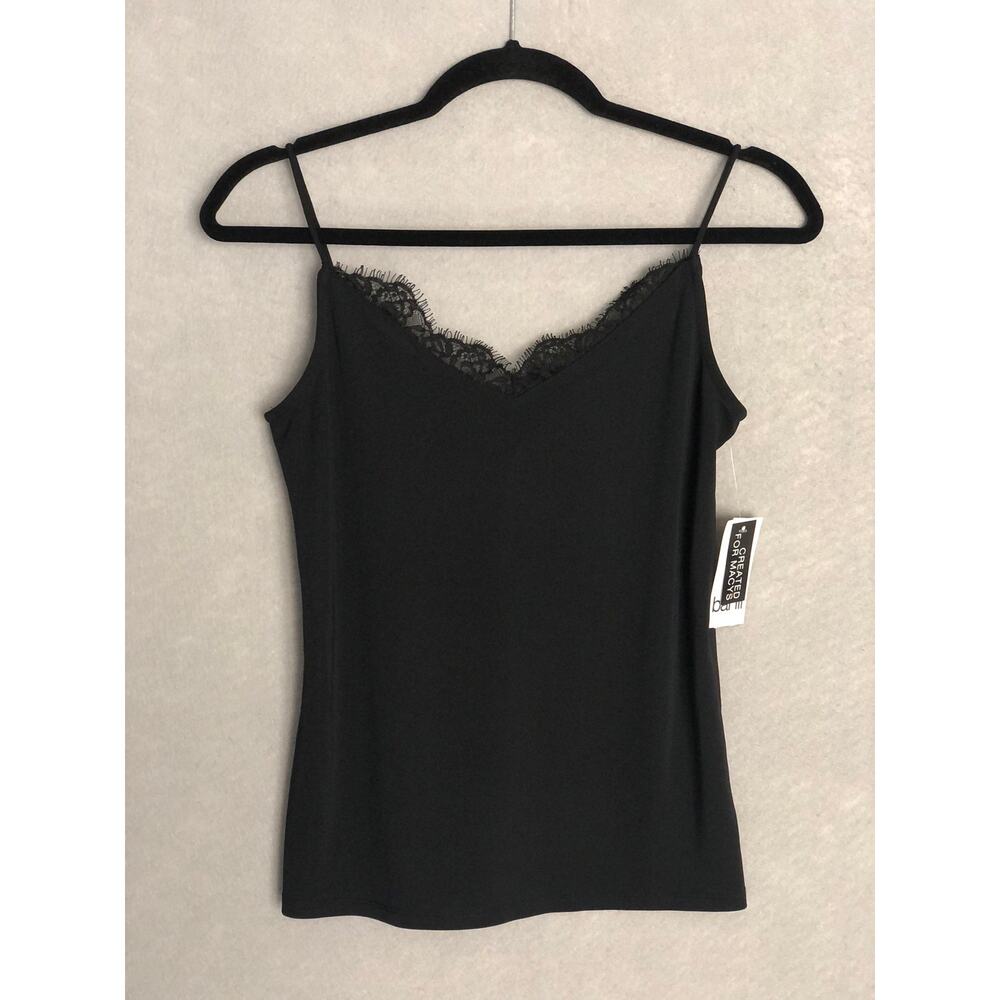 Bar III Spaghetti Strap Camisole Lace Trim Black Women's XXS NEW
